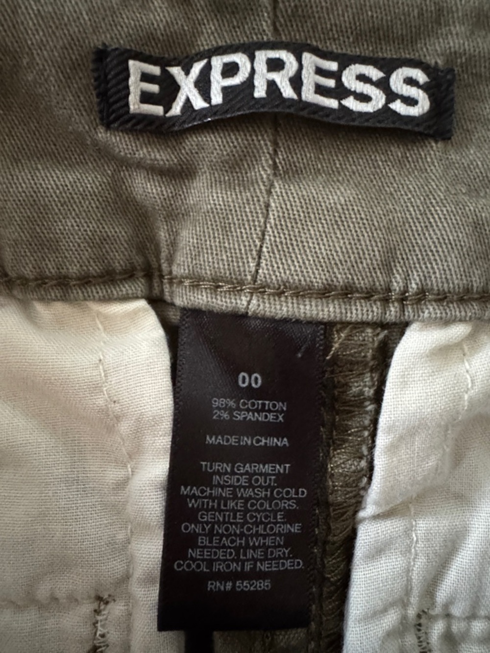 Express Olive Green - Brown Distressed Denim Shorts sz 00 - Picture 6 of 8
